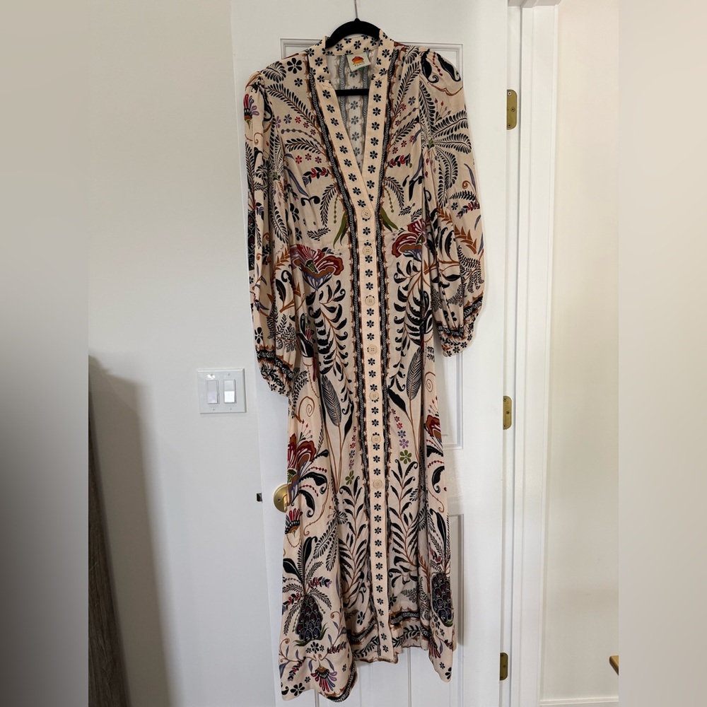 FARM Rio Beige Maxi Dress with Multicolor Floral Print